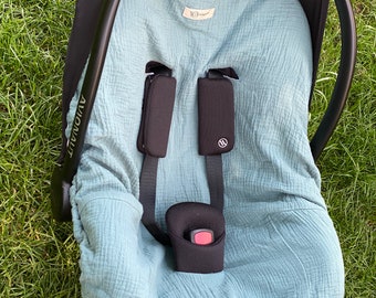 100% organic muslin cotton Baby 0-12 infant car seat cover, Oeko-tex standard muslin , GOTS standard, Baby shower gift / 3 point harness