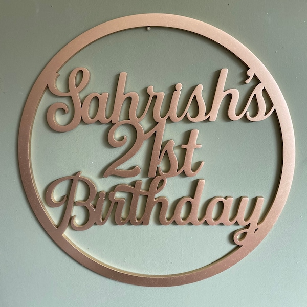 Personalised 21st Birthday Happy Birthday Hoop Wall Art, Wooden Birthday Circle up to 60cm in diameter