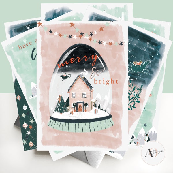 Christmas Cards | Assorted Pack fo 6 |  Nordic Dream | Christmas Gifts | Eco Friendly | Scandi | Handmade | Card Pack |