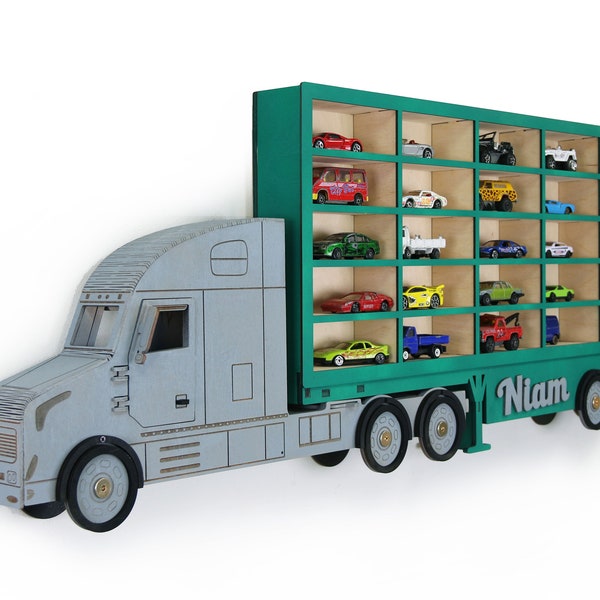 Toy Car Storage 20-100 sections- Hot Wheel Shelf- Handmade Wooden Display- Playroom Toy Cars- Truck Display 3D