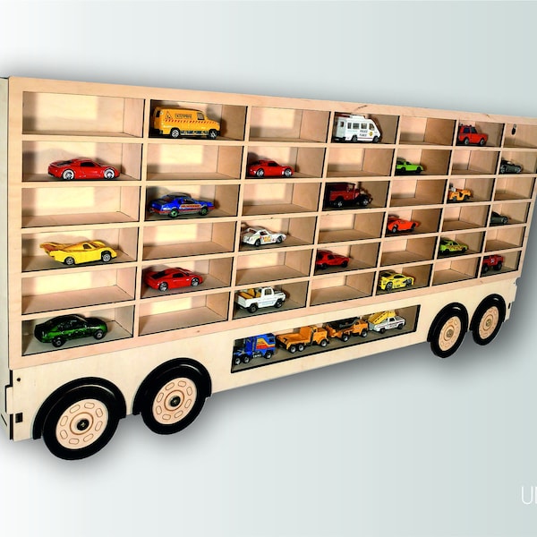 Toy Car Storage 20-42 sections, TRAILER, Shelf, Garage for Hot Wheels, Matchbox Toy Cars, 2 in 1, 3D