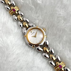 Vintage 90&#39;s Seiko Tisse Rubies Two-tone Dainty Women Watch 1E20 0780