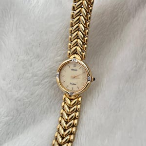 Vintage 90&#39;s Seiko Exceline Diamond Sculpted Pattern Gold Tone 4N20 0360