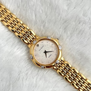 Vintage 90&#39;s Seiko Exceline 6 Diamond Dainty Gold Women Watch 4n20 0640