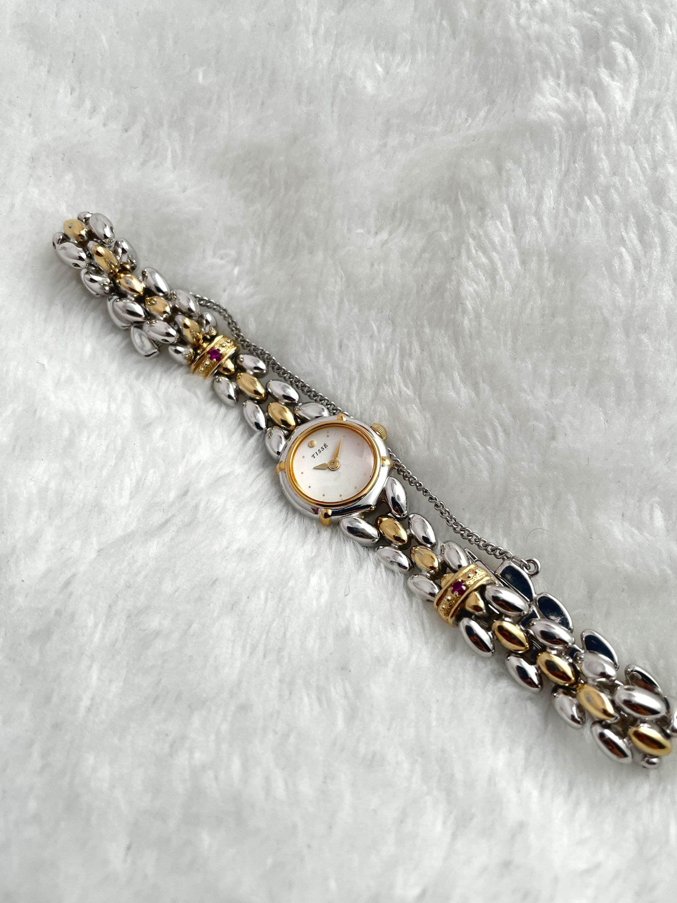 Vintage 90's Seiko Tisse Rubies Two-tone Dainty Women Watch 1E20