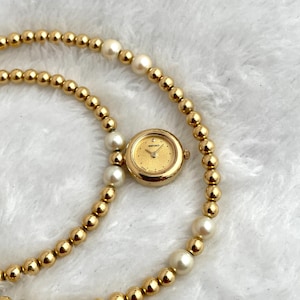 Rare Vintage Seiko Bracelet Round Combi Pearl Quartz Women&#39;s Watch 1E20-0B20