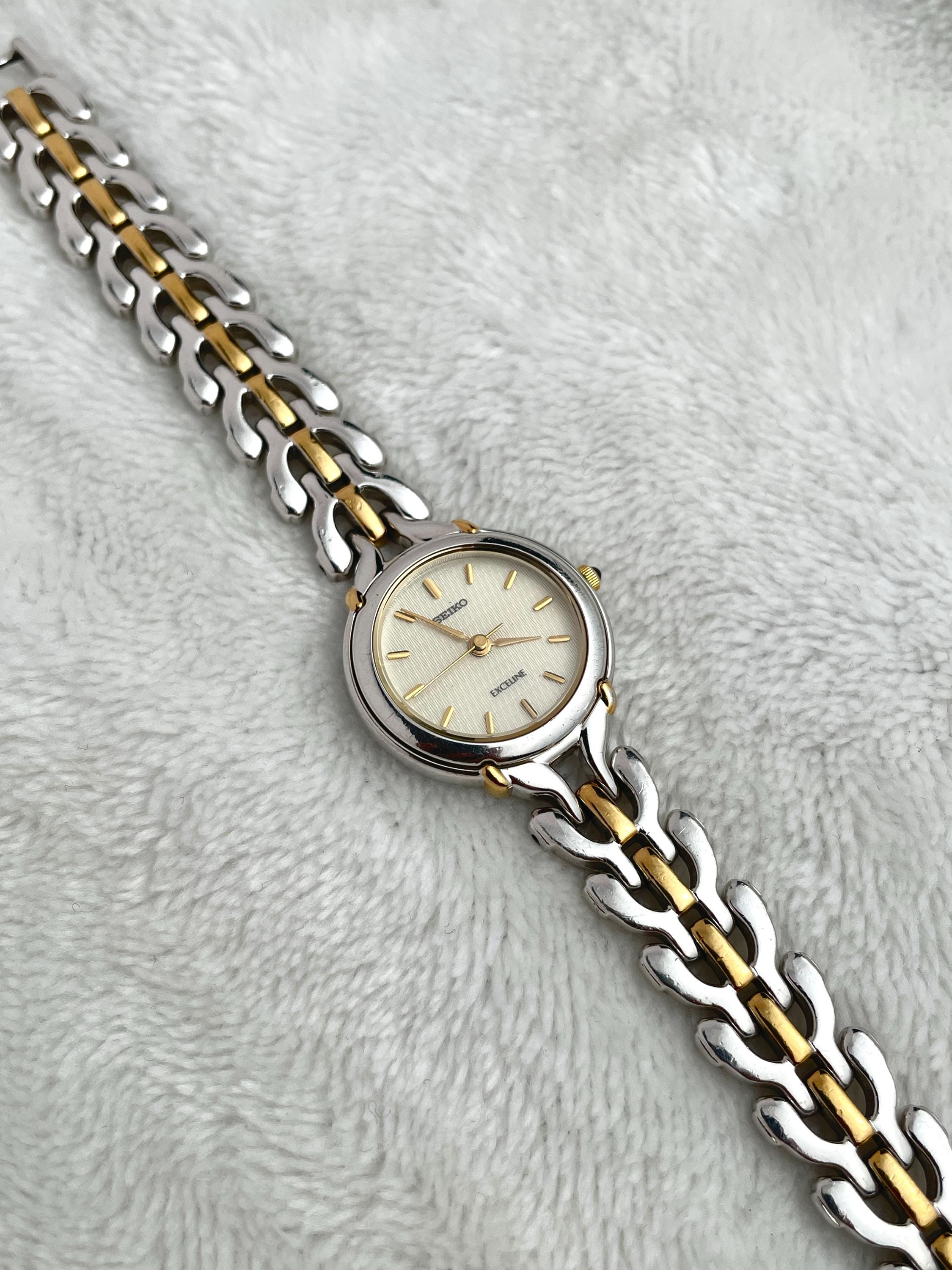 Vintage Seiko Exceline Two-tone Bracelet Wavy Textured Dial 4J41