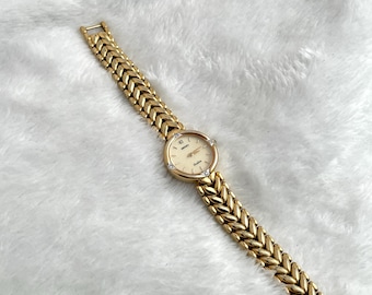 時計 vintage SEIKO EXCELINE GOLD 4N20-0370 Vintage 90's Seiko Exceline Diamond Sculpted Pattern Gold