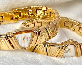 Rare Seiko Half Moon Watch: 18ct Gold Plated Mother of Pearl Dial