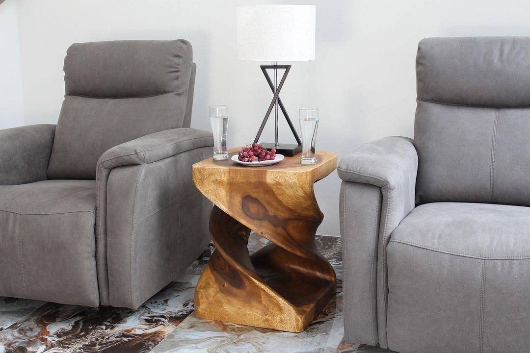 Haussmann Double Twist Wood End Table 18x18x23 in Height Walnut Oil