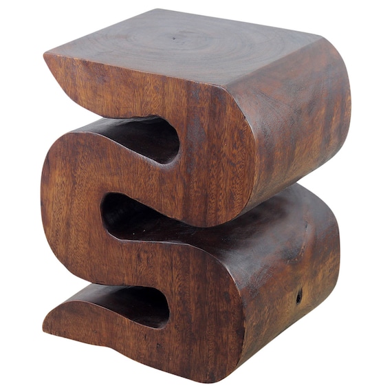 Hand-Carved Wood Wave Narrow Side Table, Small Sculptural End Table for Sofa & Living Room, 12 x 14 x 18 in