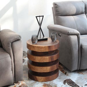 Haussmann Wood Towering Rings Table 18 in DIA x 20 in Height Walnut Oil