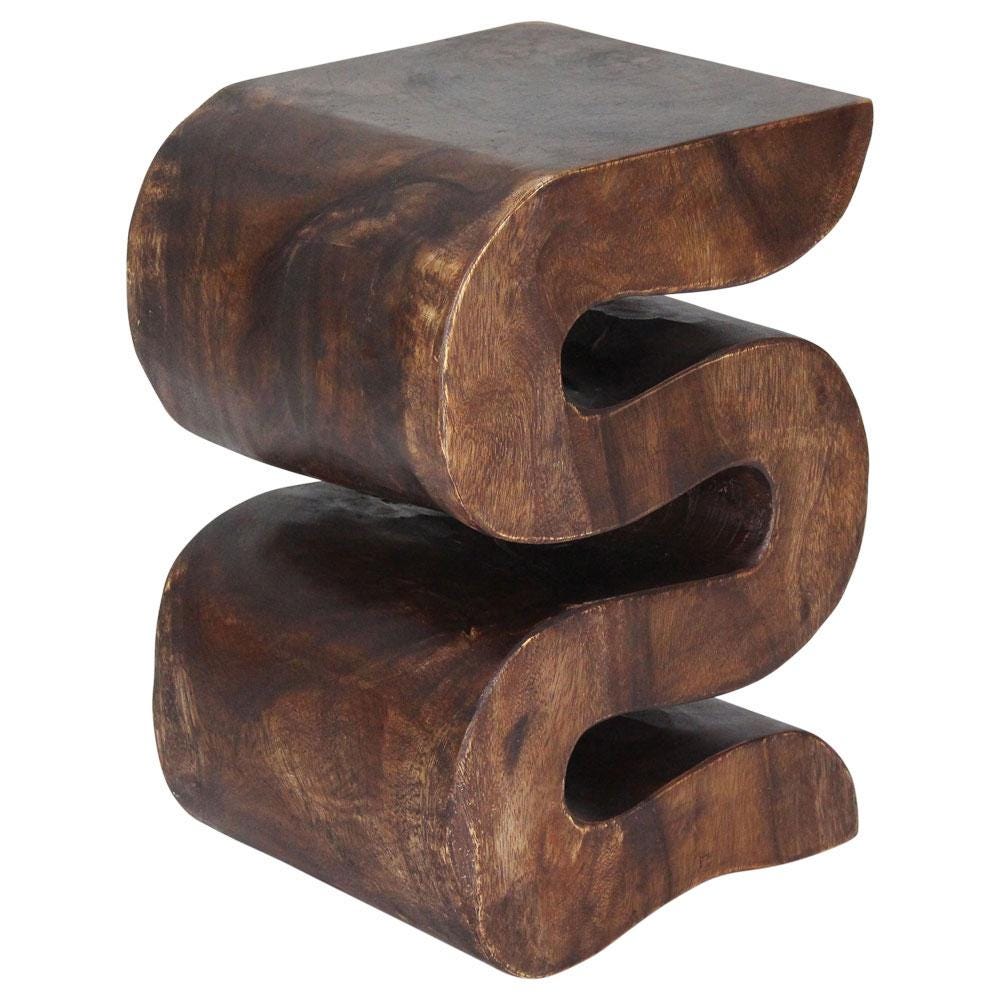 Haussmann® Wood BIG Wave Verve Accent Snake Table 12x14x20 in H Mocha Oil