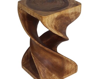 Hand Carved Monkey Pod Wood Elephant Stool - 11" X 20", Walnut Oil Finish, Eco-Friendly Side Table Or Pedestal