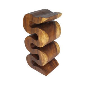 Hand-Carved Wood Wave Narrow Console Table, Tall Sculptural Side Table for Entryway or Living Room, 12 x 14 x 30 in