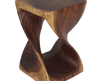 Solid Wood Twist End Table 15 SQ x 23 inch Height Modern Rustic Decor