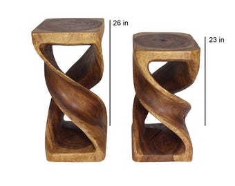 Hand Carved Wood Double  Twist Accent Table 12 x 14 inch