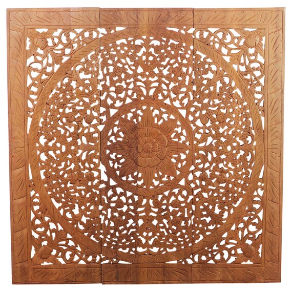Haussmann® Teak Lotus Panel Inlay 36 in x 36 in Black Stain Wax Haussmann® Teak Lotus Panel Inlay 36 in x 36 in Black Stain Wax