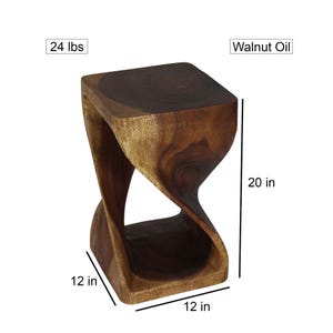 Solid Wood Twist End Table 12 SQ x 20 inch Height Modern Rustic