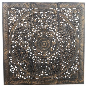 Haussmann® Teak Lotus Panel Inlay 36 in x 36 in Black Stain Wax Haussmann® Teak Lotus Panel Inlay 36 in x 36 in Black Stain Wax