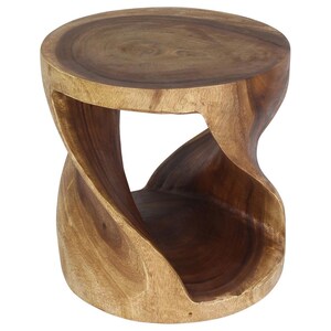 Hand Carved Monkey Pod Wood Elephant Stool - 11" X 20", Walnut Oil Finish, Eco-Friendly Side Table Or Pedestal