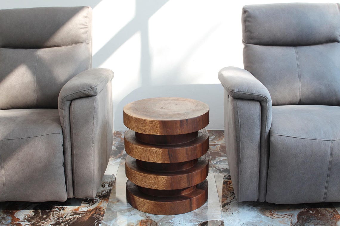 Haussmann Wood Towering Rings Table 18 in DIA X 20 in Height Walnut Oil ...