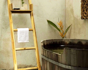 Haussmann® Teak Towel Ladder 18 x 64 in H Adj Shelf Teak Oil