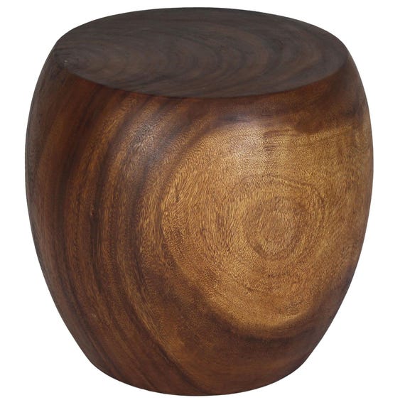 Solid Wood Accent Table: Sculpted Pouf Stool, Walnut Oil Finish, 20" Diameter