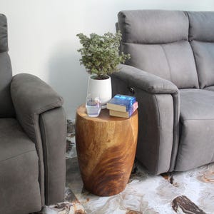 Hand-Carved Wood Merlot End Table, Sculptural Pedestal Side Table, Nightstand for Bedroom or Living Room, 15 in Dia x 20 in