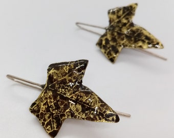 Bronze Earrings, Ivy Leaf Earrings, Leaf Earrings, Ivy Earrings, Autumn Leaves, Silver Earrings, Handmade with love, Contemporary Jewelry