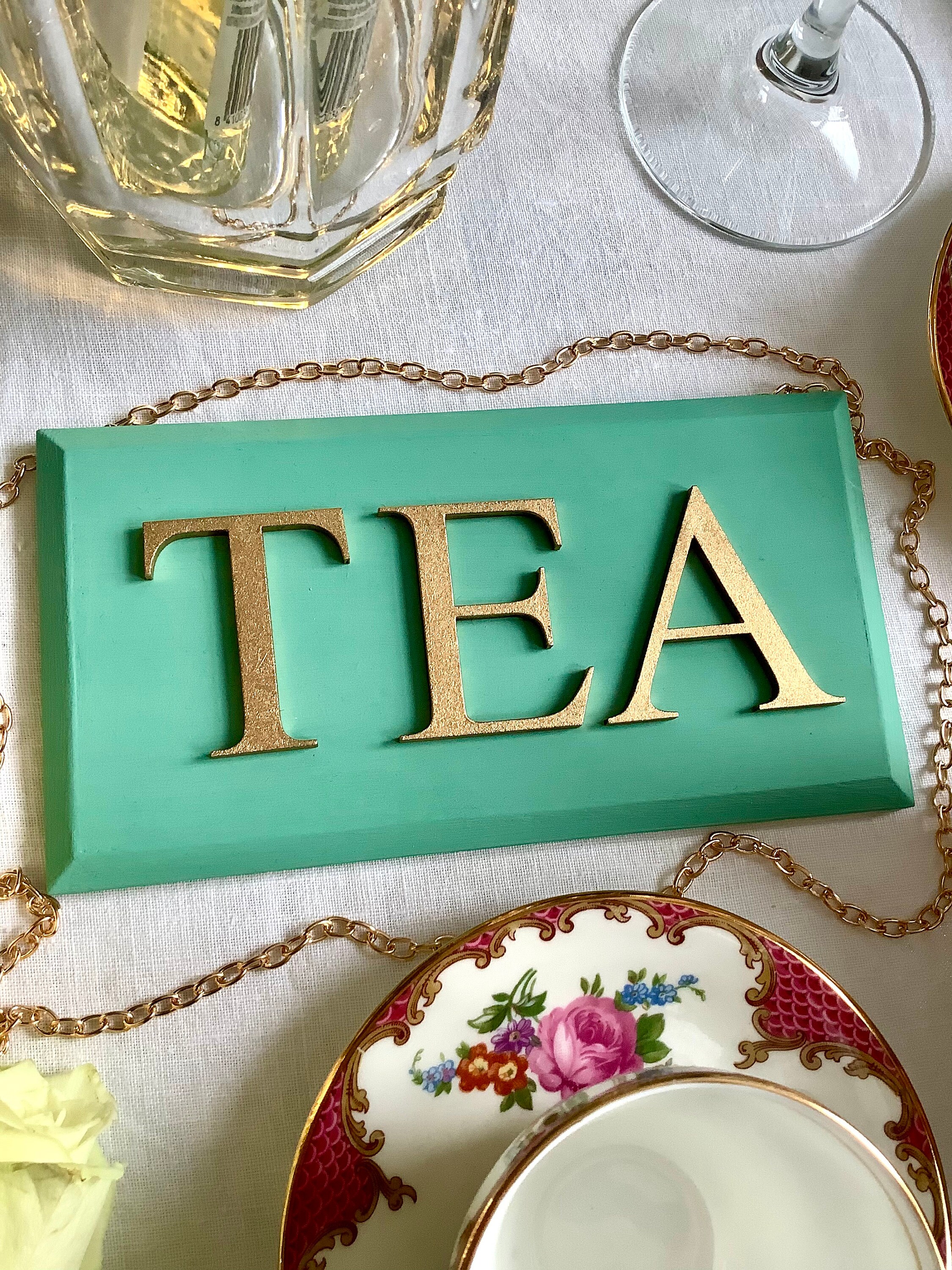 Wooden Tea Sign Green Tea Sign Tea Gifts Green and Gold Etsy UK
