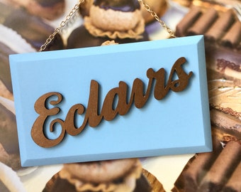 Eclairs Sign, Patisserie Sign, Vintage Style, Dessert Table, Pastry Shop Decor, Pastry Chef, French Sign, Blue, Home Accessories, Cake Shop