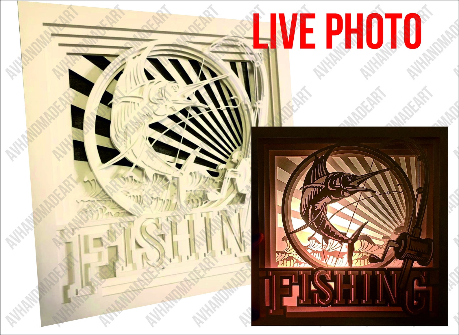 3d Fishing Shadow Box svg lightbox svg v3 marlin svg | Etsy