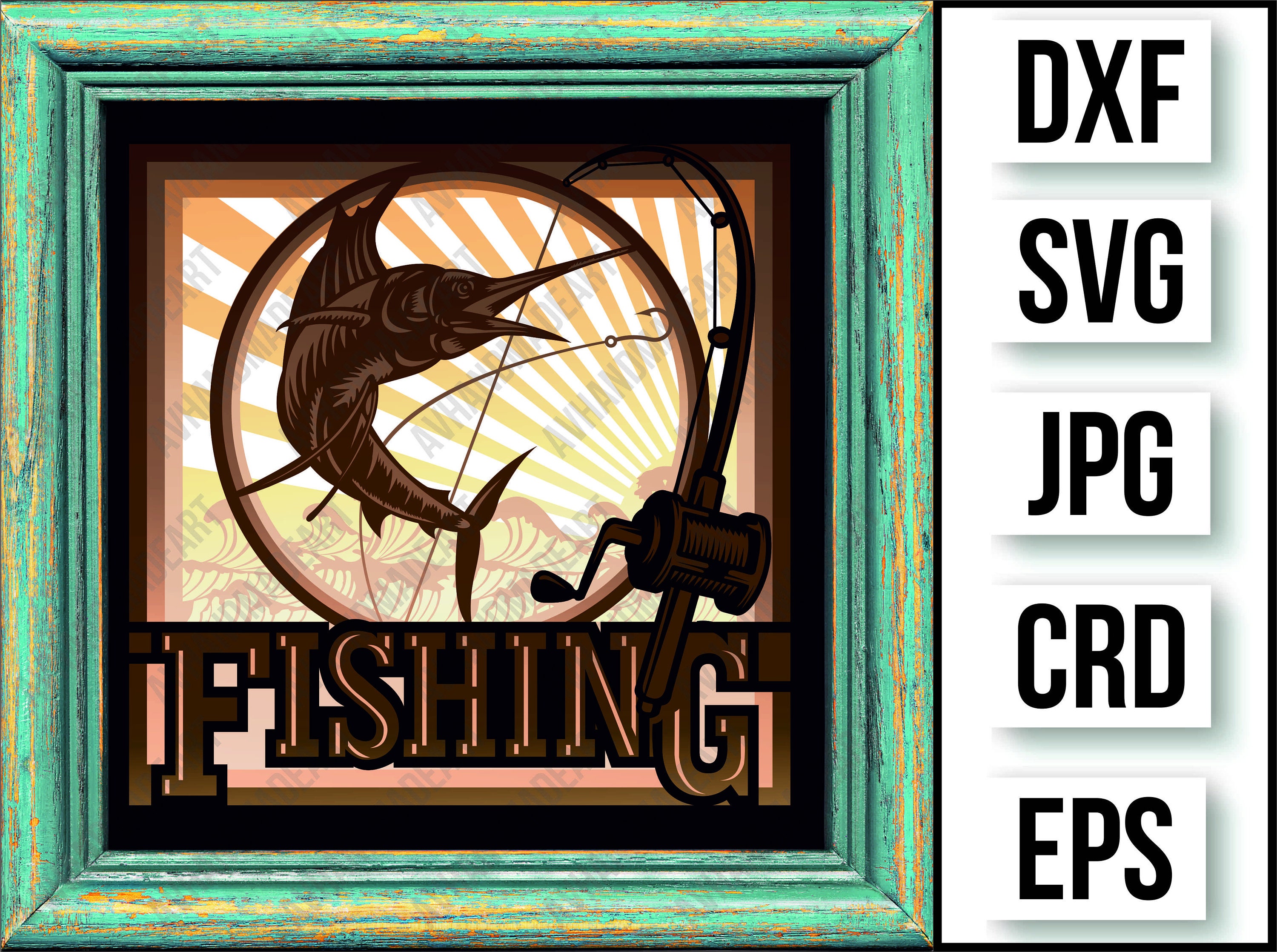 3d Fishing Shadow Box svg lightbox svg v3 marlin svg | Etsy