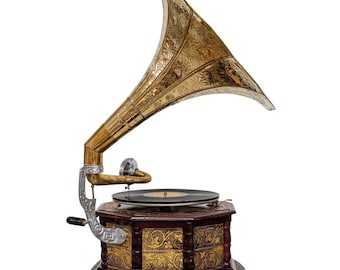 手作りアンティークスタイルの蓄音機 - シェラックレコードプレーヤー