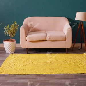Custom Size Indian Handwoven Yellow Cotton Chindi Rectangle Rug Home Decor Sofa Chindi Rugs