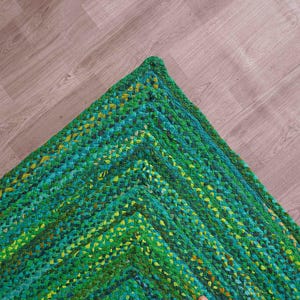 Alfombras de algodón reciclado tejidas a mano en color verde para sala de estar, alfombra de algodón estilo bohemio azteca, alfombra de algodón verde de 8 x 10 pies, alfombra de estilo vintage, ecológica.