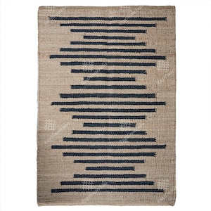 Custom Size Natural Jute Hemp Area Rug with Black Stripes Bohemian Rug Home Decor Rug Custom Size Rug Handmade Rug Natural Fiber Rug