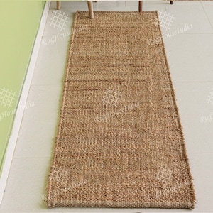 Custom Size Natural Jute Hemp Runner, Stair Decor/Entryway Runner, Jute Bed Side Runner, Vintage Area Rug,Natural Jute Hemp Beige Doormat without Fringes