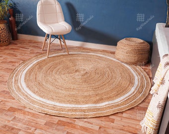  Alfombra redonda de yute natural de 4 x 4, 5 x 5, 6 x 6 pies, alfombra  redonda de yute natural con borde festoneado, trenzada, bohemia y  ecológica, hecha a mano (