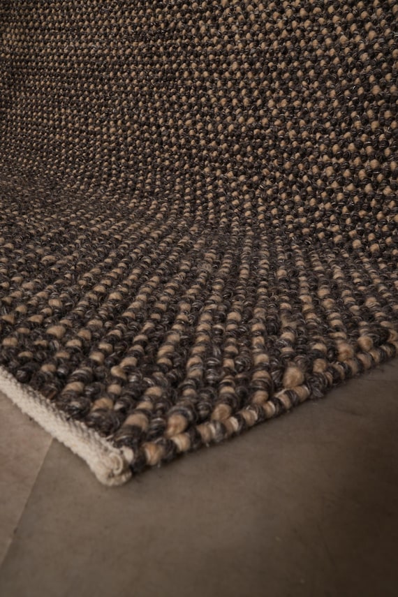 Handwoven Chunky Wool Rug: Pebble Loop Texture, Scandinavian Style Charcoal Grey Wool rugs, Hand Tufted cotton wool carpets for home decor
