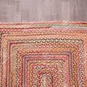 Alfombra de yute multicolor trenzada a mano india y alfombra trenzada de algodón, alfombra de yute boho, alfombra de yoga, alfombra de algodón de yute, alfombra de yute vintage imagen 9