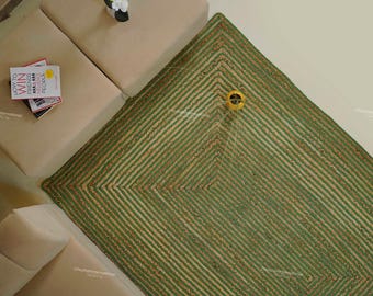 Alfombras Chindi de yute y algodón verde hechas a mano para decoración del hogar, alfombra ecológica, alfombra decorativa suave y cómoda para el comedor, tamaño personalizado disponible.