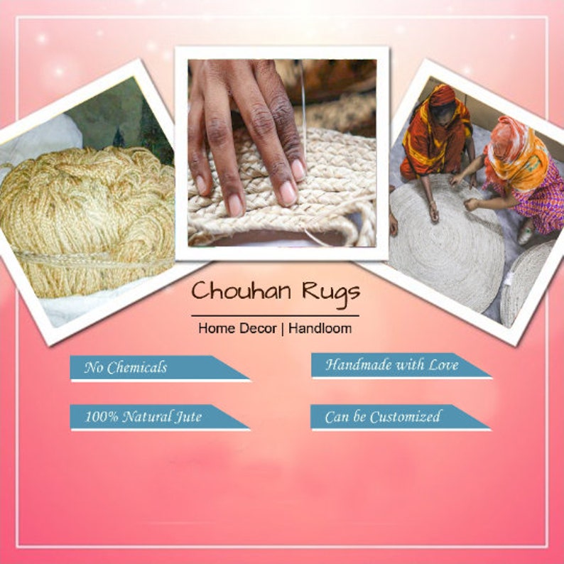 Beige With Blue Cotton Round Jute Rug Circle Area Cotton Jute Rug Home