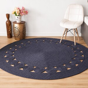 Alfombra redonda de yute trenzada a mano con diseño festoneado para la decoración del pasillo, alfombra circular para entrada exterior, felpudo de estilo bohemio escandinavo para sala de estar, ecológica.