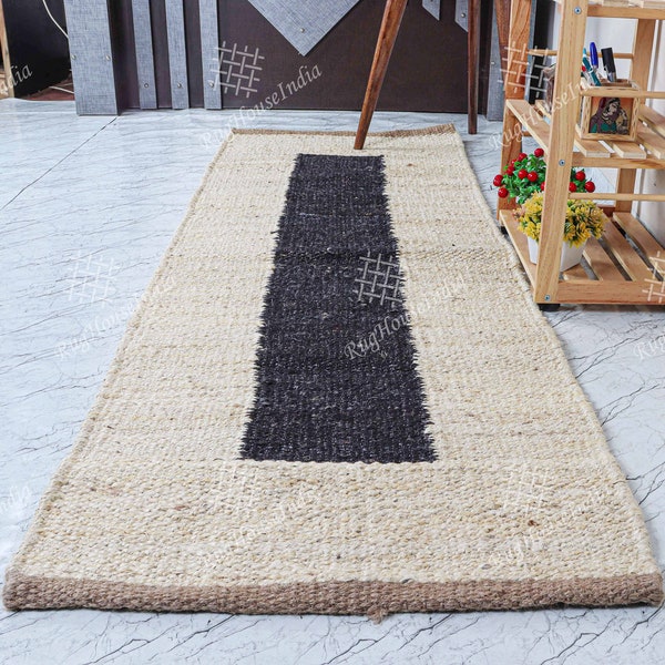 Vintage handmade Hemp jute rugs, 2x10ft runner area carpet for hallway and stair, Bohemian Hemp border pattern yoga mat, Eco friendly rug