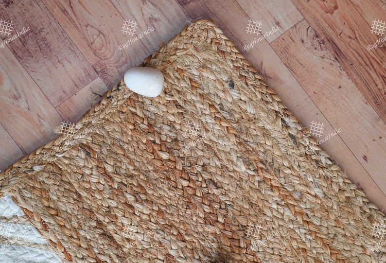 Indian Handmade Rectangle Jute Cotton Runner Doormat Custom Size Rug