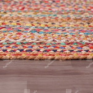 Alfombra de yute multicolor trenzada a mano india y alfombra trenzada de algodón, alfombra de yute boho, alfombra de yoga, alfombra de algodón de yute, alfombra de yute vintage imagen 10