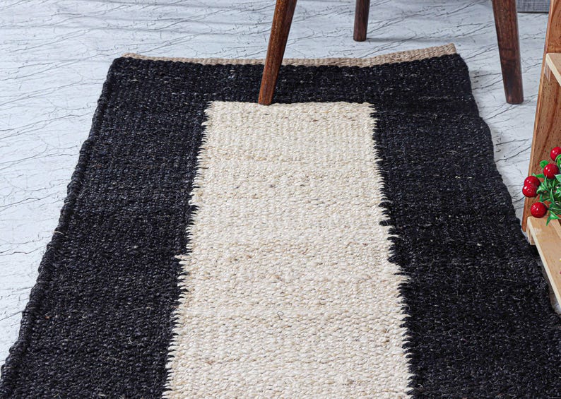 Handgeweven hennepjute vloerkleed boho handgemaakt vloerkleed decoratief hal vloerkleed traploper buiten terraskeuken Aangepast formaat vloerkleed afbeelding 9