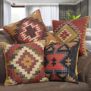 4 set jute Vintage Kilim Pillow Home Decor Handwoven Turkish Pillow Moroccan Pillow Decorative Throw Pillow Kilim Cushion Cover Jute Pillow